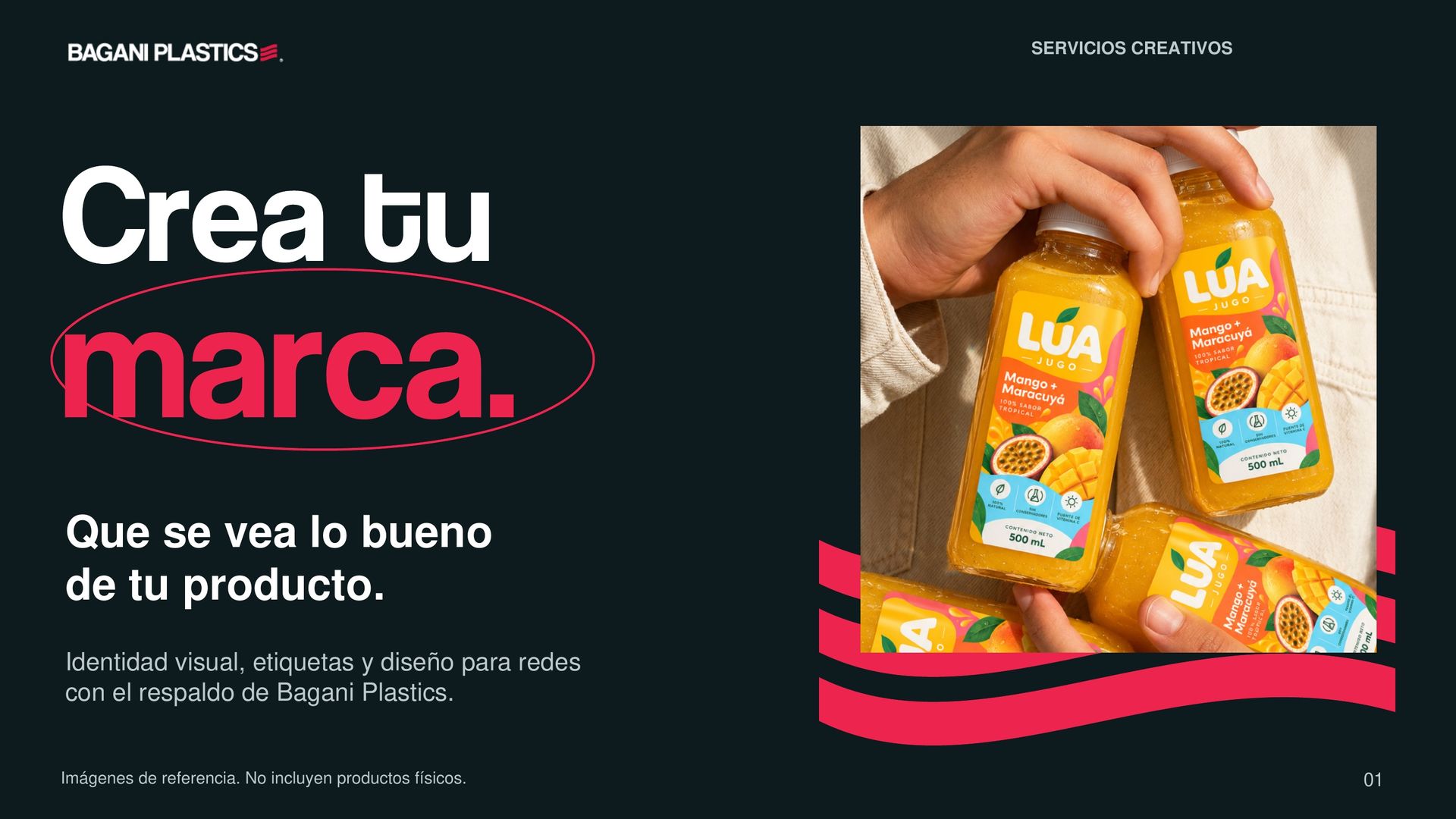 Crea tu marca — página 1 de 18, presentación original de Bagani Plastics