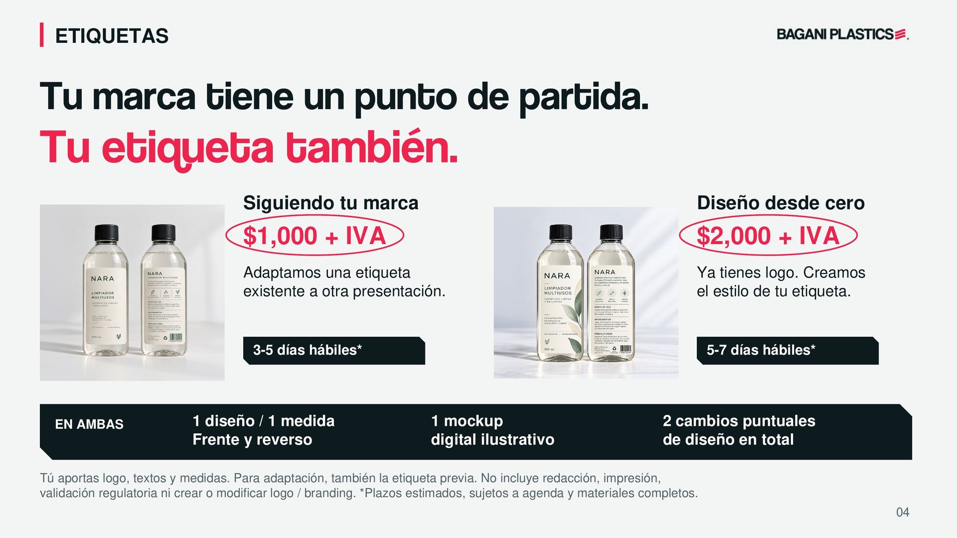 Crea tu marca — página 4 de 18, presentación original de Bagani Plastics