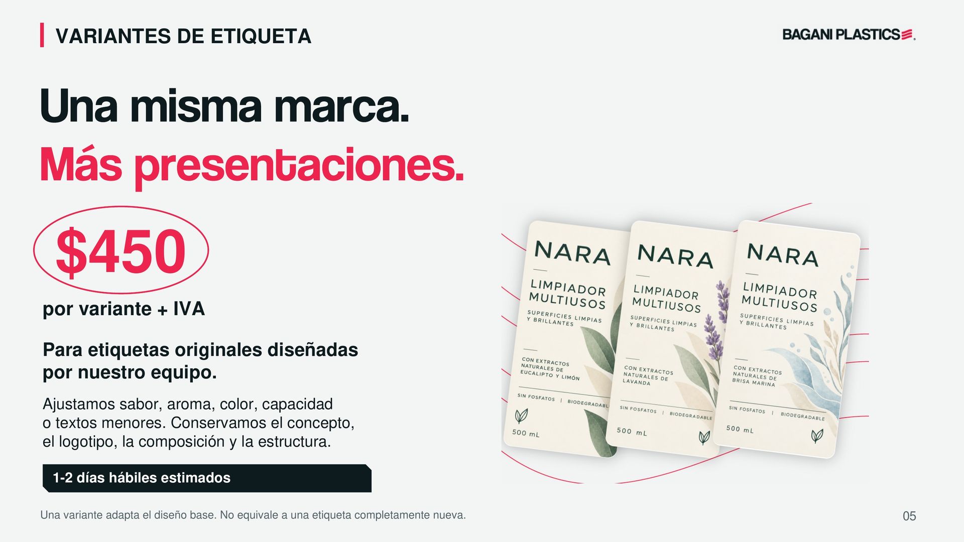 Crea tu marca — página 5 de 18, presentación original de Bagani Plastics