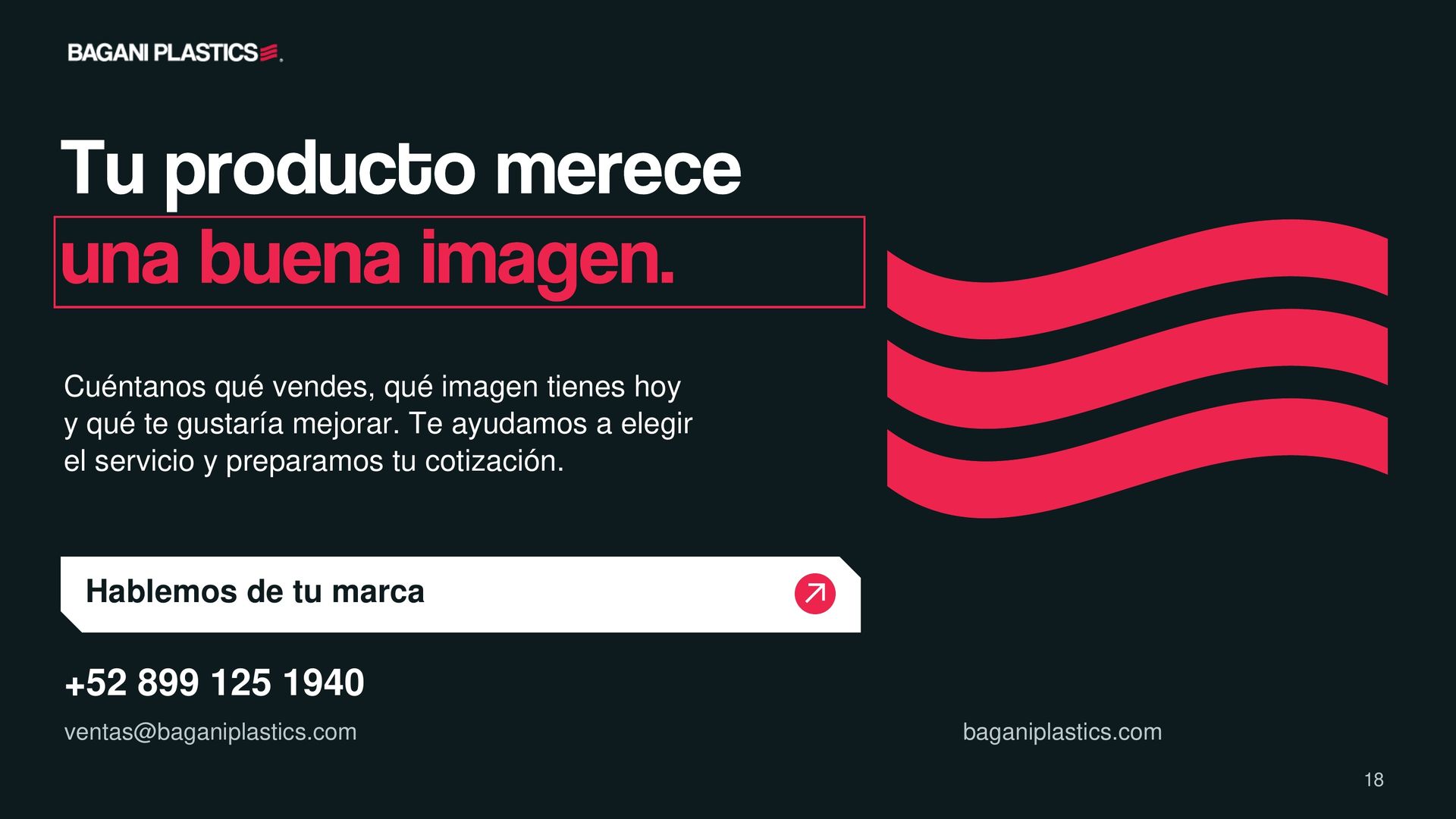 Crea tu marca — página 18 de 18, presentación original de Bagani Plastics
